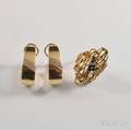14kt Gold and Sapphire Ring and Pair of 14kt Gold and Sapphire Earclips