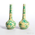 Pair of Yellow and Green Dragon Bottle Vases