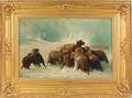 Oil on canvas winter scene with sheep after Schenck