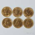 Six British Gold Sovereigns