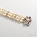 Threestrand Cultured Pearl and Diamond Bracelet