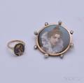 14kt Gold Diamond and Enamel Portrait Brooch and Ring