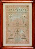 Silk on linen sampler dated 1777 wrought by Elizabeth Wilkins