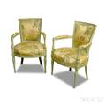Pair of Louis XVIstyle Painted and Upholstered Fauteuils