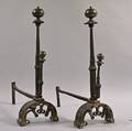 Pair of Wrought Iron Belted Balltop Andirons