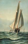 Willis Henry Plummer American b 18389 Schooner Under Sail