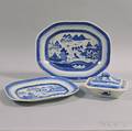 Two Canton Porcelain Platters and a Covered Dish
