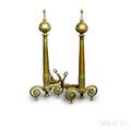 Large Pair of Brass and Iron Balltop Andirons