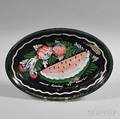 Peter Hunt American 18961967 Oval Metal Tray with Painted Floral Motif and Watermelon
