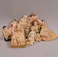 Fourteen Small Bisque Dollhouse Dolls