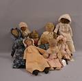 Nine Painted Cloth Rag Dolls