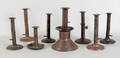 Seven tin hogscraper candlesticks early 19th c