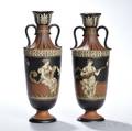 Pair of Etched Mettlach Stoneware Vases