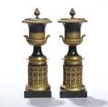 Pair of Continental Bronze Perfume Urns and Covers