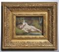 Berlinstyle Polychrome Porcelain Plaque of a Reclining Cherub