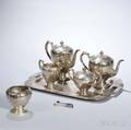 Fivepiece Richard Dimes Londonderry Pattern Tea and Coffee Service with Associated Silver Tray