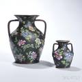 Two Wedgwood Enameled Black Basalt Vases