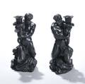 Pair of Wedgwood Black Basalt Triton Candlesticks