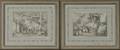 British School 19th Century Two Drawings of Barn Interiors with Animals and Children