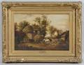 Attributed to Philip Hutchins Rogers British 17941853 Landscape with Horses and Figures in a Farmyard