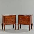 Pair of Louis XVstyle Marbletop Inlaid Tables