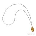 Art Deco Platinum Citrine and Diamond Pendant