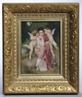 Berlinstyle Polychrome Porcelain Plaque of a Woman with Putti