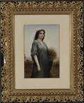 Framed Berlinstyle Polychrome Porcelain Plaque of Ruth