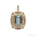 14kt Gold Aquamarine and Ruby Pendant