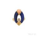 18kt Gold Lapis and Coral Ring Fred