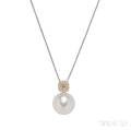 18kt White Gold South Sea Pearl and Diamond Pendant