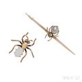 Two Gold Gemset Spider Pins