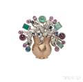 Bicolor Gold Gemset Flowerpot Brooch