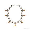 830 Silver Amber and Green Onyx Necklace Georg Jensen