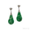 Art Deco Platinum Jade and Diamond Earrings