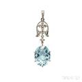 Edwardian Platinum Aquamarine and Diamond Pendant Black Starr  Frost