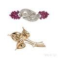 Pair of Platinum Diamond and Ruby Dress Clips