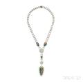 Art Deco Platinum Black Opal Diamond and Seed Pearl Necklace