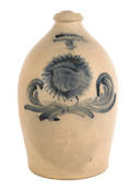 JW Cowden Harrisburg Pennsylvania twogallon stoneware jug 19th c