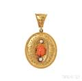Gold and Coral EtruscanRevival Pendant Locket
