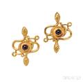 22kt Gold and Cabochon Garnet Earclips Zolotas