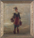 American oil on canvas portrait of a girl