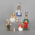 Seven composition rabbit candy containers
