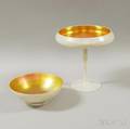 Steuben Gold Aurene on Calcite Compote and Bowl