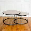 Three Mexican Iron and Travertine Marbletop Circular Nesting Tables