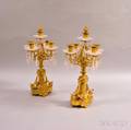 Pair of Neoclassicalstyle Brass and Glass Fivelight Candelabra
