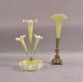 Cased Green Glass Epergne and a Silverplatemounted Quilted Glass Vase