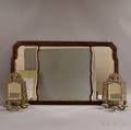 Pair of Mirrored Brass Sconces and a Queen Annestyle Overmantel Mirror