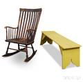 Slatback Rocking Chair and a Yellowpainted Bench