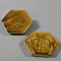Pair of Mustardglazed Hexagonal Tiles